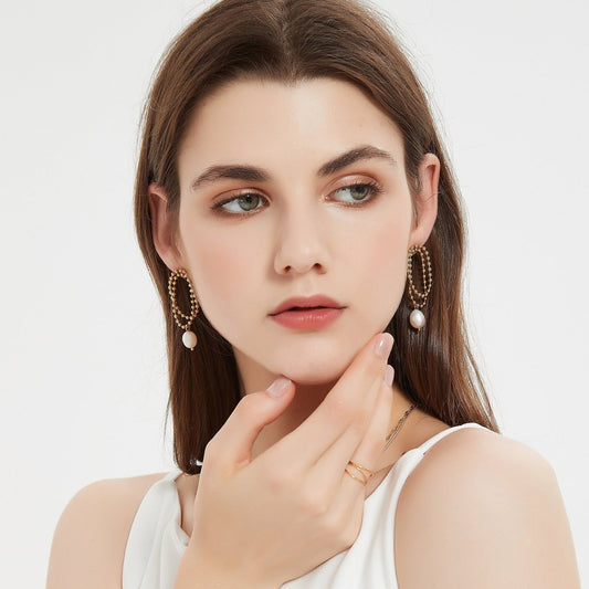 Beaded Pearl Stud Earrings - ELIORA