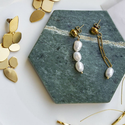 Serene Pearls Drop Mismatched Earrings - ELIORA