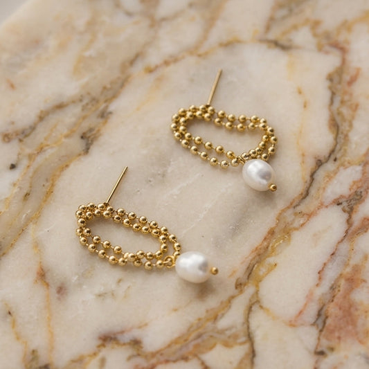 Beaded Pearl Stud Earrings